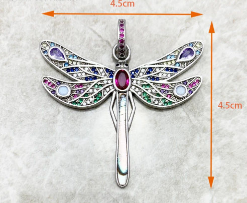 Copper Plated 18K Gold Micro Set Zircon Large Size Dragonfly Pendant Necklace