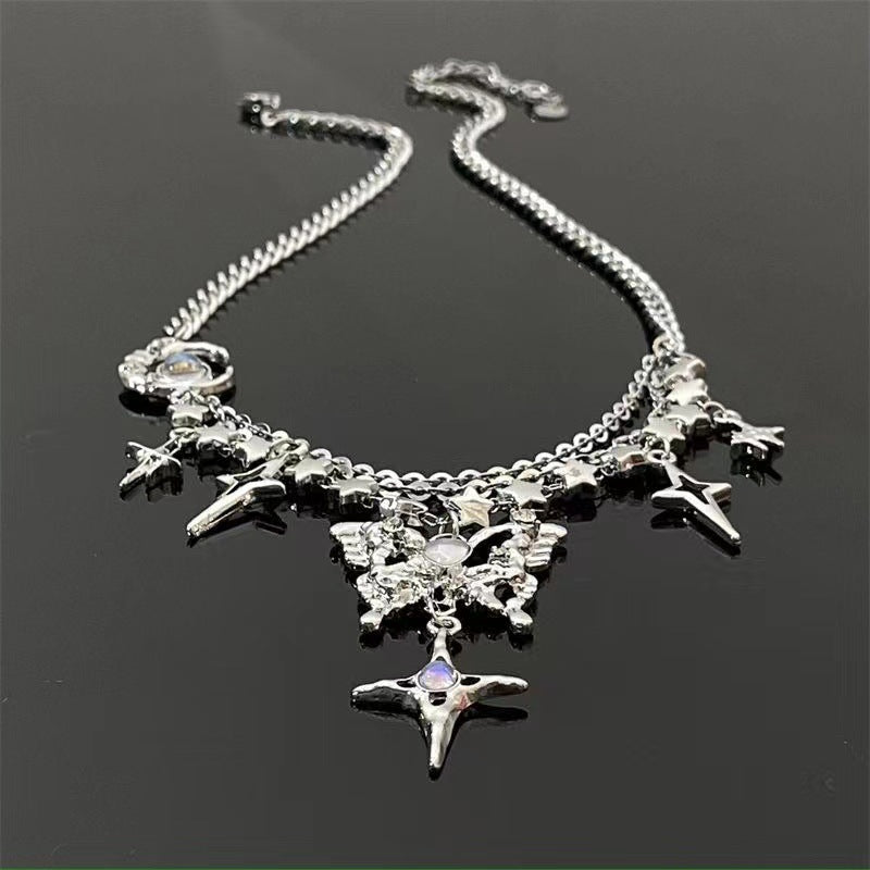 Butterfly Inlaid Zirconium Star And Moon All-match Necklace