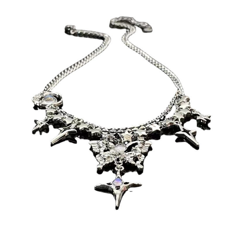 Butterfly Inlaid Zirconium Star And Moon All-match Necklace