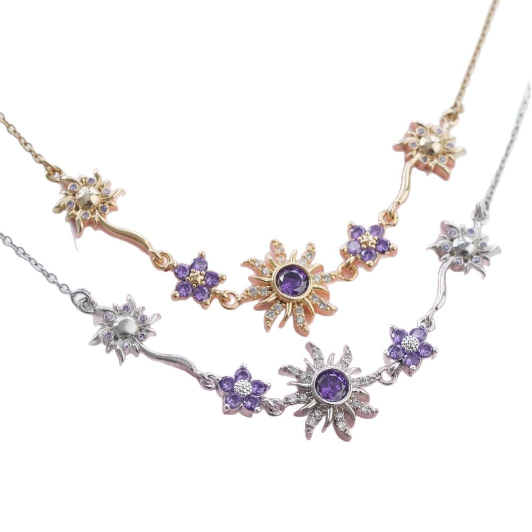 Sweet Copper Gold-plated Purple SUNFLOWER Necklace