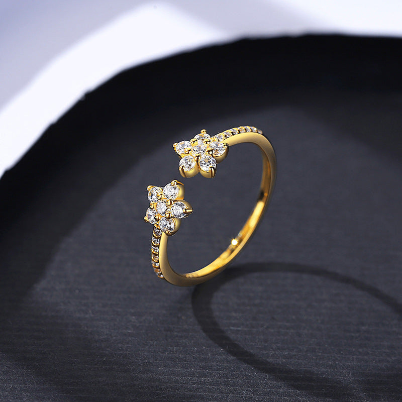 Micro-pave Zircon Ring In JapaneseKorean Style Open And Adjustable
