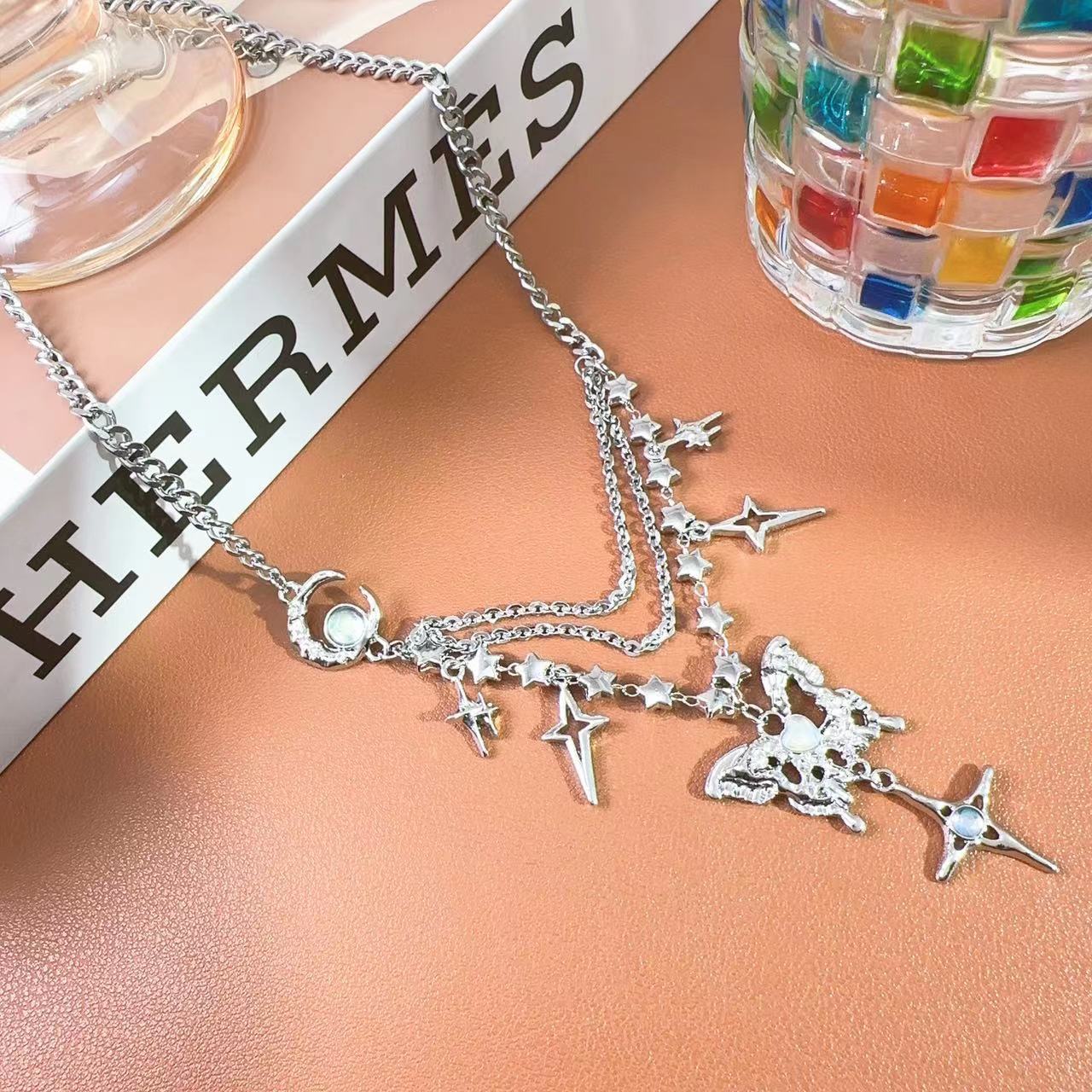 Butterfly Inlaid Zirconium Star And Moon All-match Necklace