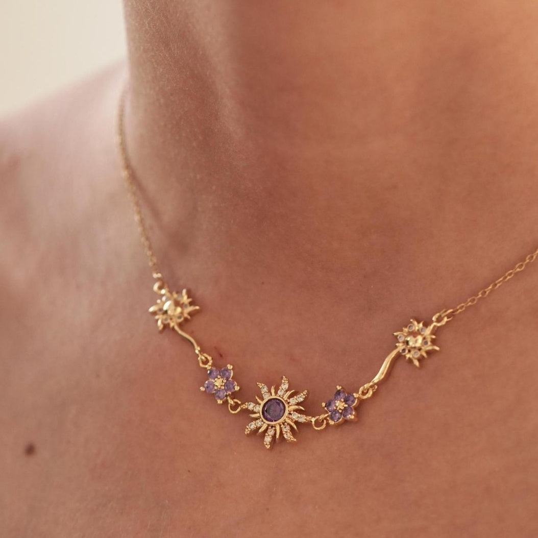 Sweet Copper Gold-plated Purple SUNFLOWER Necklace