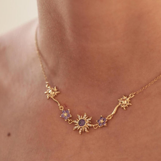 Sweet Copper Gold-plated Purple SUNFLOWER Necklace