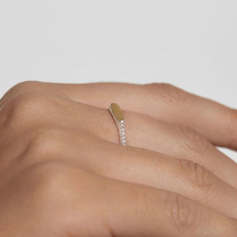 Micro-pave Fine Diamond Oval S925 Sterling Silver Ring